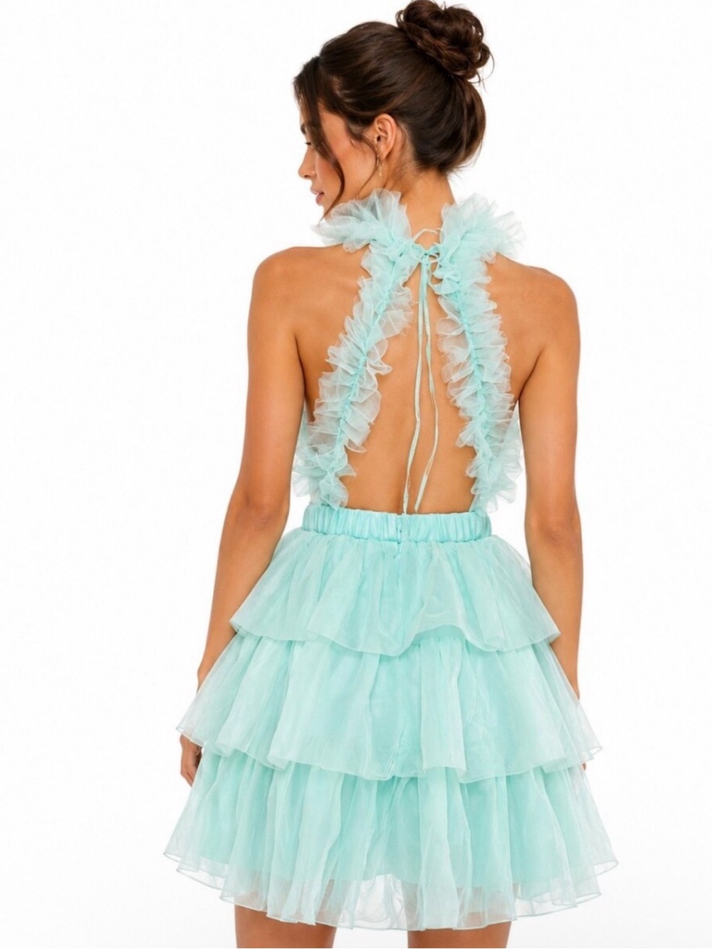 Mable mint green/ seafoam tulle tiered mini dress - Picture 2 of 8